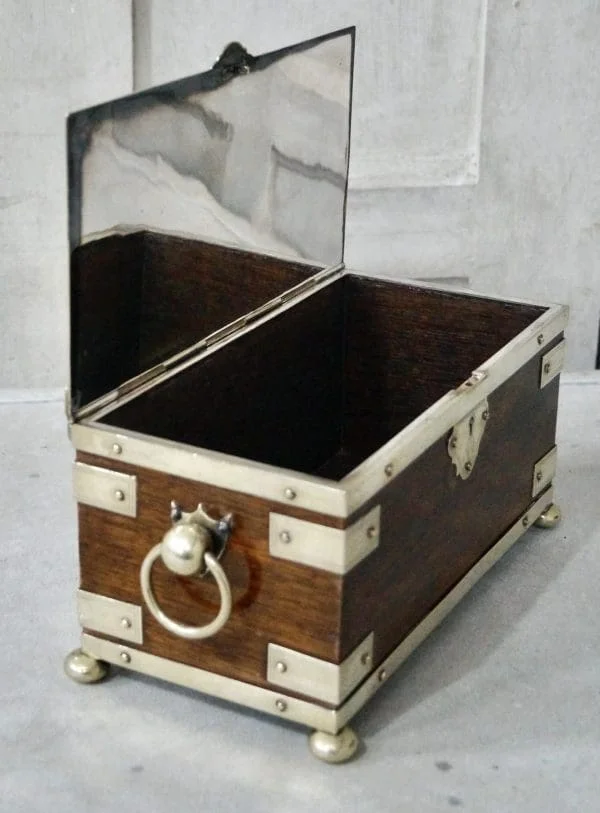 Victorian Silver Plated Oak Tea Caddy - Image 2