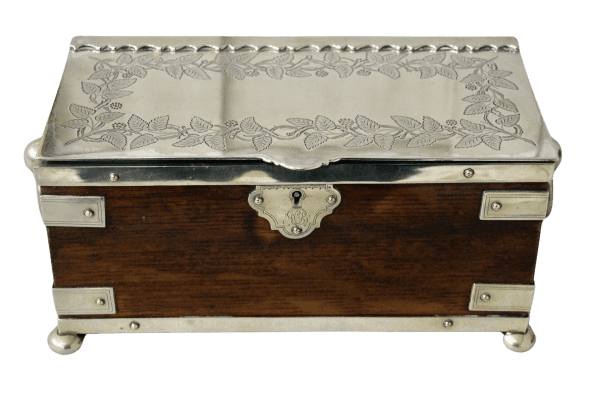 Victorian Silver Plated Oak Tea Caddy