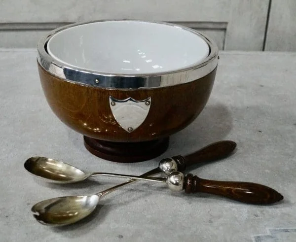 Victorian Oak and Silver Plated Salad Bowl - Image 5