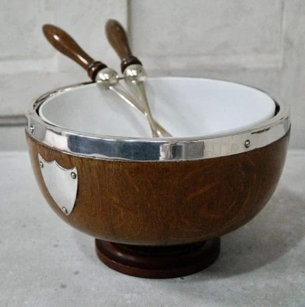 Victorian Oak and Silver Plated Salad Bowl - Image 3