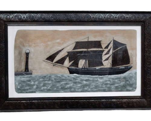Artwork “Topmast Schooner Entering Port” In the Style Of Alfred Wallis