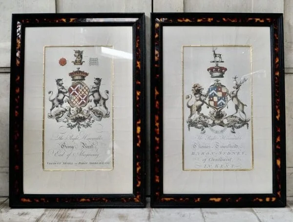 Antique Pair of Framed Coat Of Arms