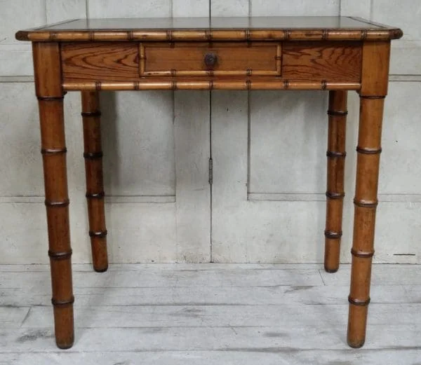 Victorian Faux Bamboo Leather Top Writing Table