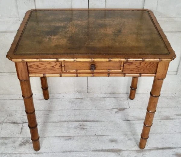 Victorian Faux Bamboo Leather Top Writing Table - Image 6