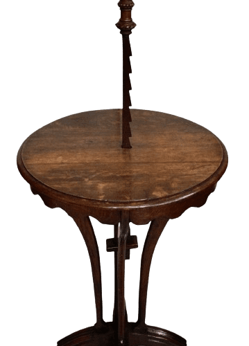 Antique Oak Adjustable Ratchet Candle Stand Table