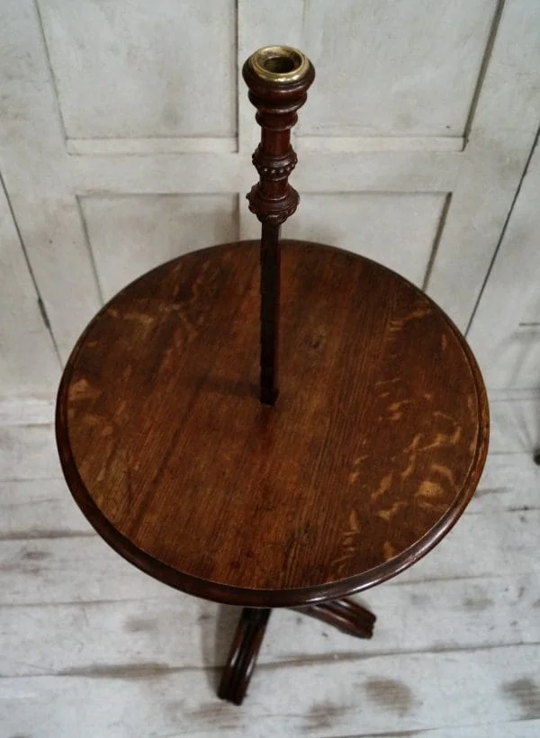 Antique Oak Adjustable Ratchet Candle Stand Table - Image 4