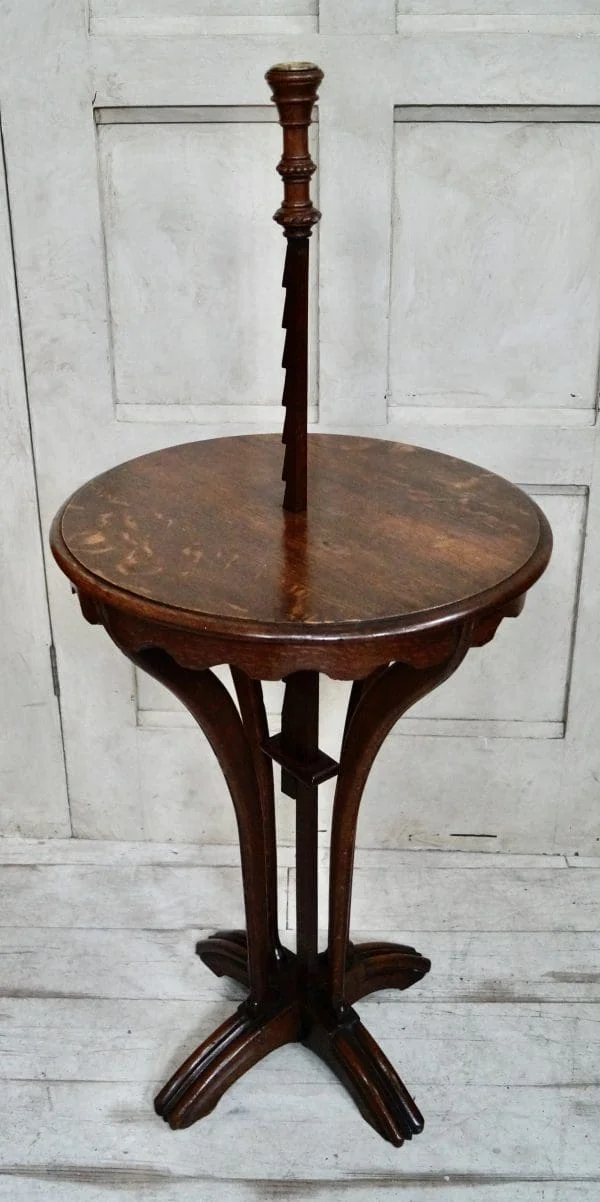 Antique Oak Adjustable Ratchet Candle Stand Table - Image 2