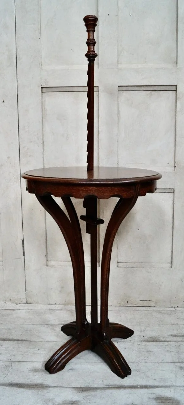 Antique Oak Adjustable Ratchet Candle Stand Table - Image 10