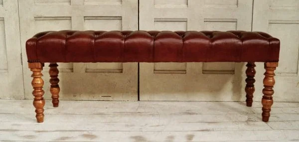 Victorian Deep Button Leather Window Bench