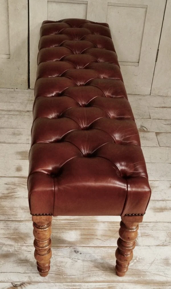 Victorian Deep Button Leather Window Bench - Image 2