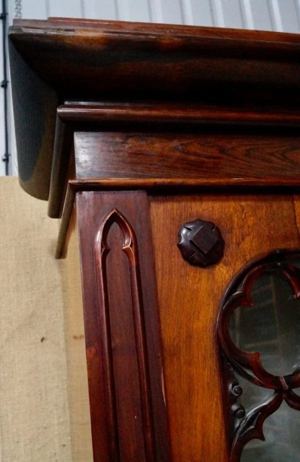 Antique Rosewood Gothic Bookcase - Image 3