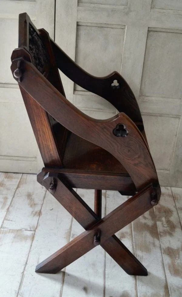 Pair Of Antique Gothic Oak Glastonbury Chairs - Image 4