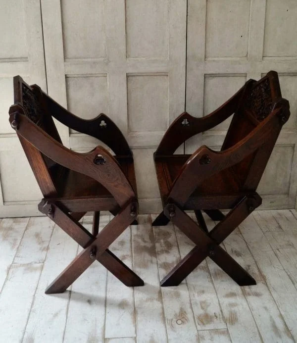 Pair Of Antique Gothic Oak Glastonbury Chairs - Image 5