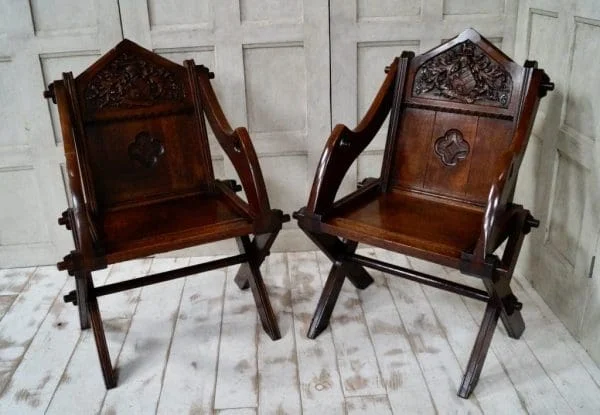 Pair Of Antique Gothic Oak Glastonbury Chairs - Image 14