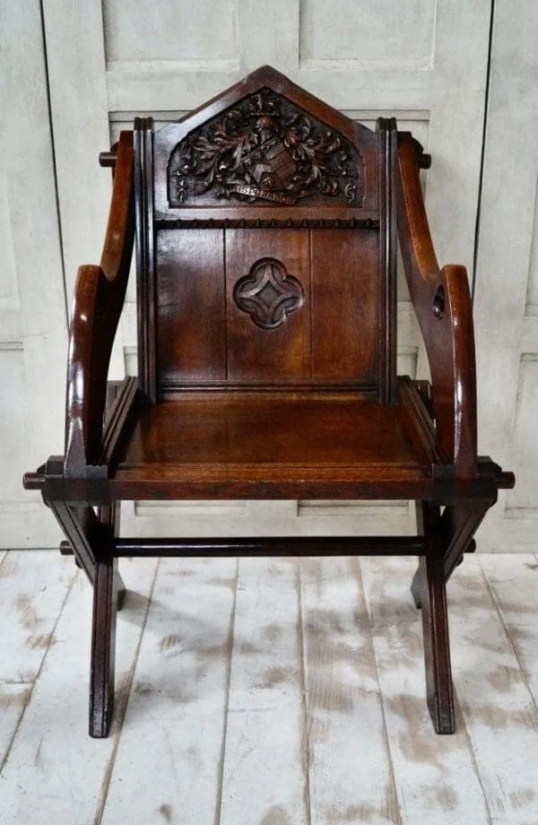 Pair Of Antique Gothic Oak Glastonbury Chairs - Image 16