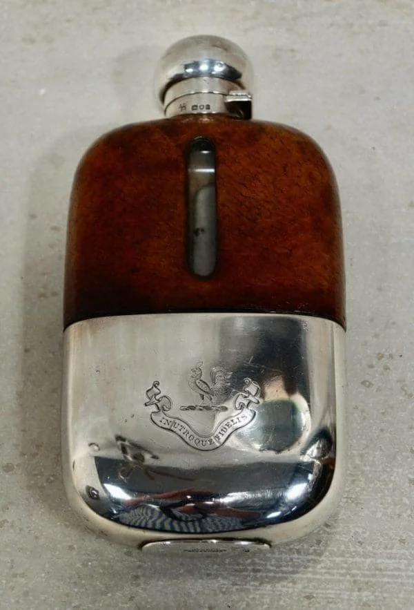 Drew and Sons Silver and Leather Bound Hip Flask - Image 7