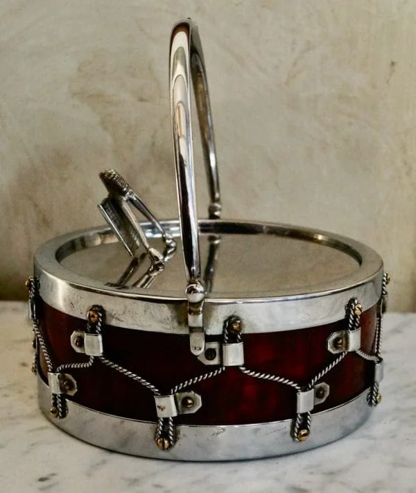 John Grinsell and Sons Oak and Silver Plate Bon Bon Drum - Image 6