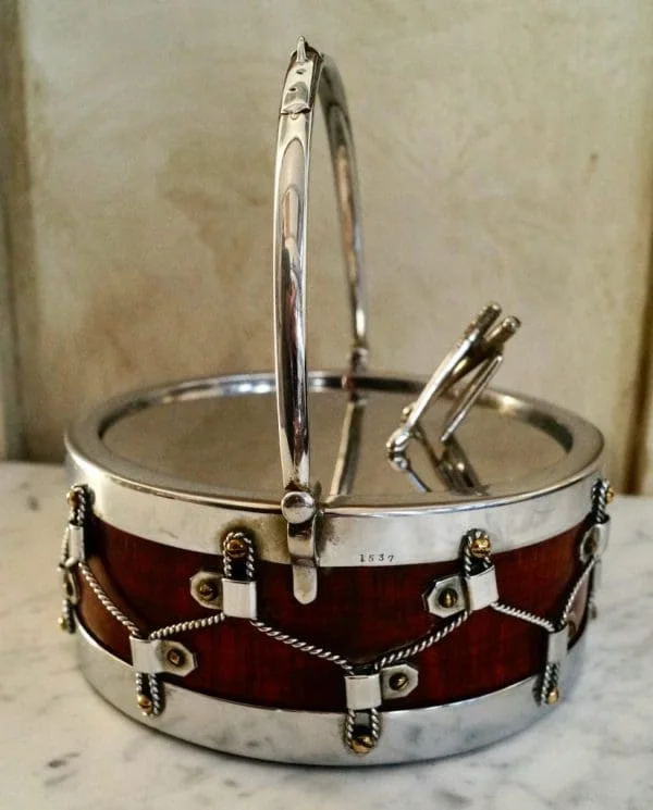 John Grinsell and Sons Oak and Silver Plate Bon Bon Drum - Image 7