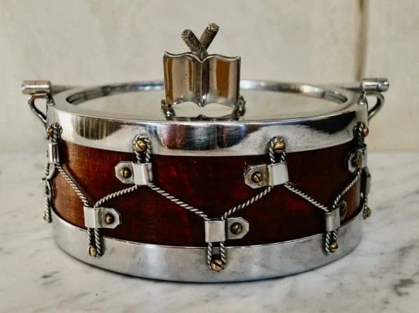 John Grinsell and Sons Oak and Silver Plate Bon Bon Drum - Image 9