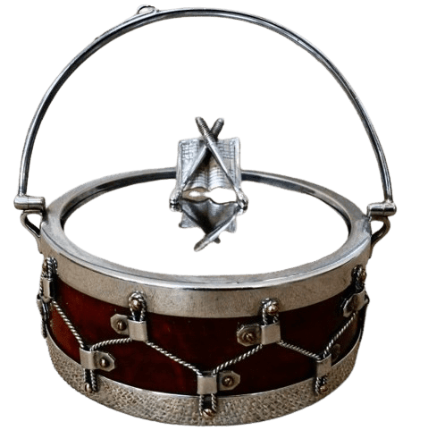John Grinsell and Sons Oak and Silver Plate Bon Bon Drum