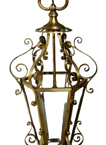 Victorian Brass Glass Panel Hanging Lantern