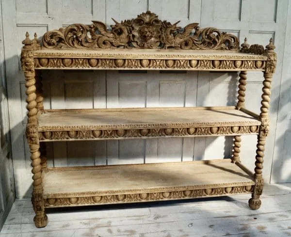 Victorian Carved Bleached Oak 3 Tier Buffet