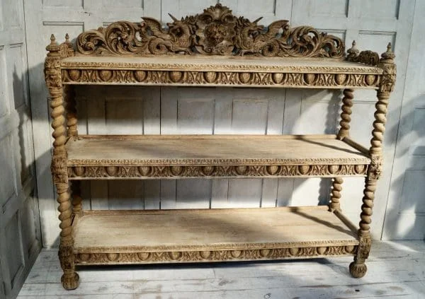 Victorian Carved Bleached Oak 3 Tier Buffet - Image 14