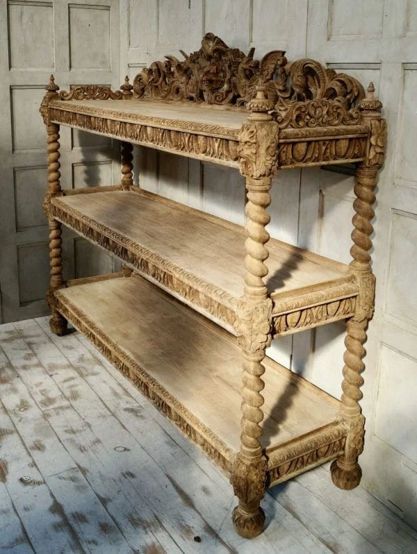 Victorian Carved Bleached Oak 3 Tier Buffet - Image 13