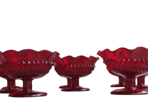 Set Of 8 Vintage Cut Glass Cranberry Wear Bonbon or Dessert Dish