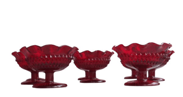 Set Of 8 Vintage Cut Glass Cranberry Wear Bonbon or Dessert Dish