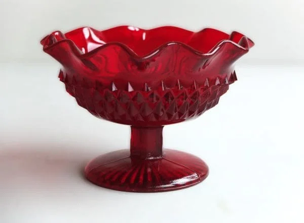 Set Of 8 Vintage Cut Glass Cranberry Wear Bonbon or Dessert Dish