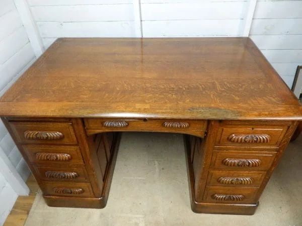 Solid Oak Bankers Pedestal Desk