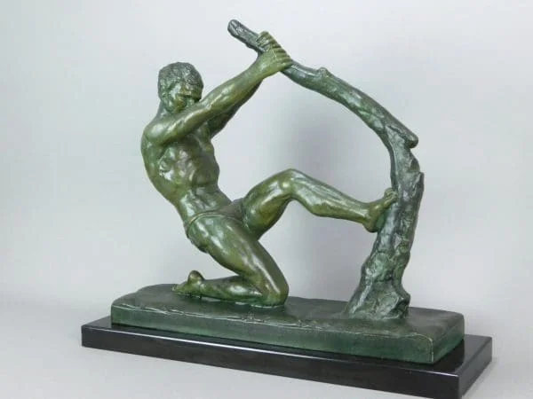 Art Deco Sculpture by J. De Roncourt – Bending Tree man - Image 3