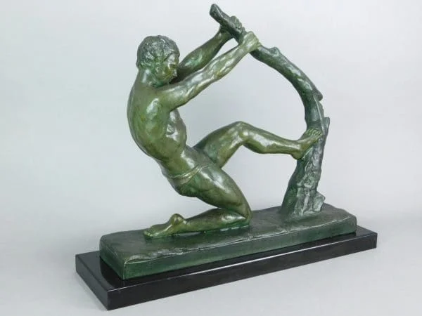 Art Deco Sculpture by J. De Roncourt – Bending Tree man - Image 4