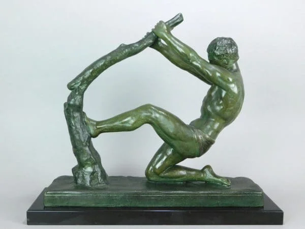 Art Deco Sculpture by J. De Roncourt – Bending Tree man - Image 6