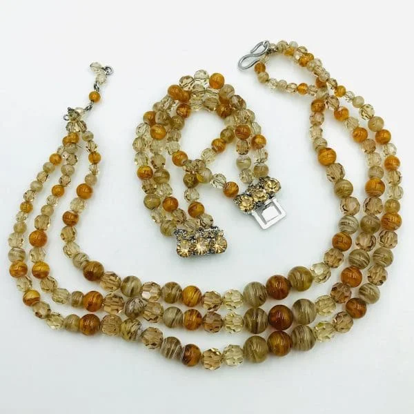 Vintage Christian Dior Champagne Beaded Necklace and Bracelet 1958 - Image 2