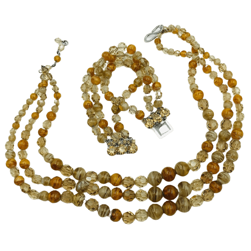 Vintage Christian Dior Champagne Beaded Necklace and Bracelet 1958