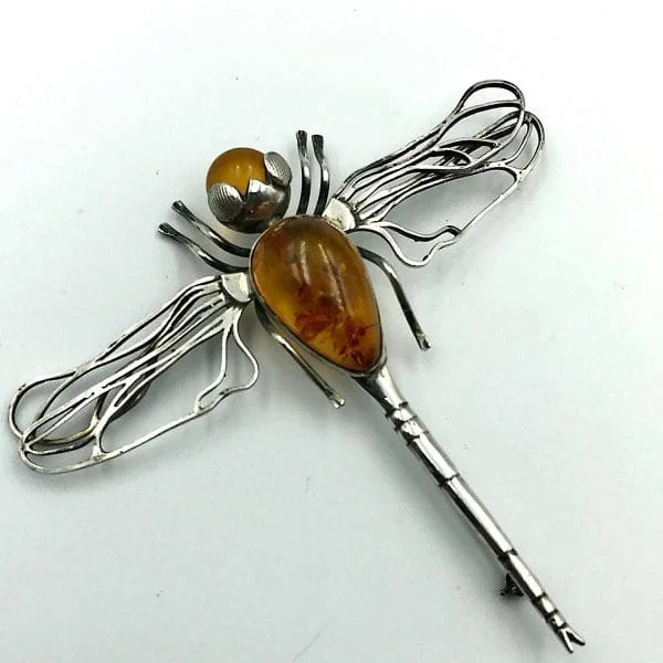 French silver and amber Dragonfly Brooch Circa 1930s - Image 5