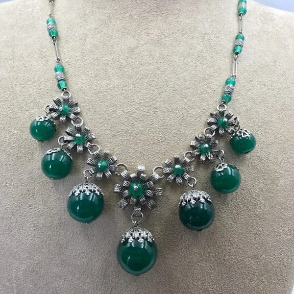 Vintage German Machine Age Chrysoprase Drop Necklace 1930s - Image 6