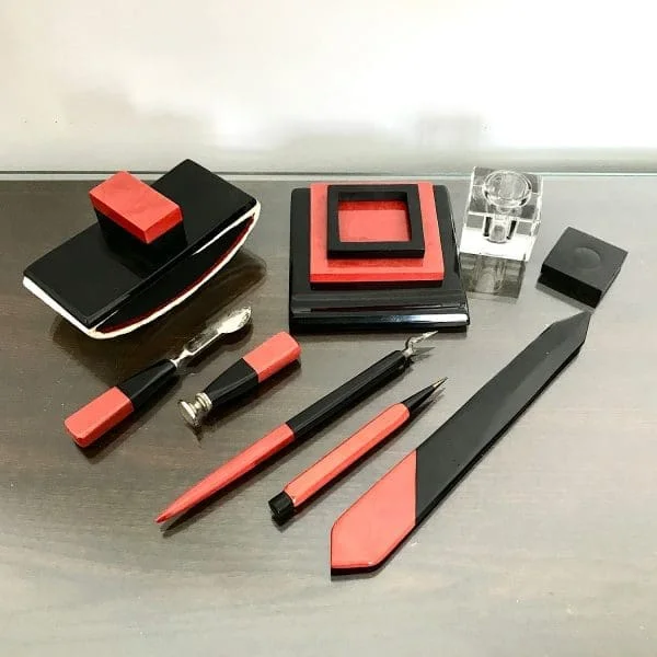 Art Deco Bauhaus Bakelite Ink Well and Desk Set - Image 7