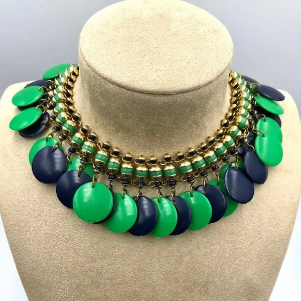 Vintage Francoise Montague Blue and Green Disc Necklace - Image 3