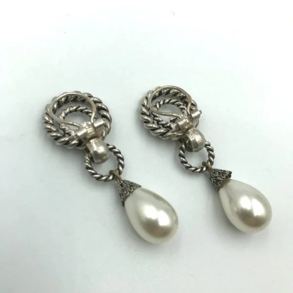 Vintage Louis Rousselet Silver and Glass Pearl Drop Earrings 1950s - Image 2