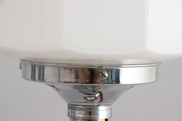 Art Deco Table Lamp on Hexagonal Base with Opal Skyscraper Shade, British c.1930 - Image 7