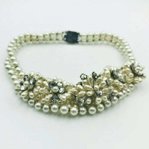 Vintage Louis Rousselet Glass Pearl and Paste Choker Necklace Circa 1940s - Image 2