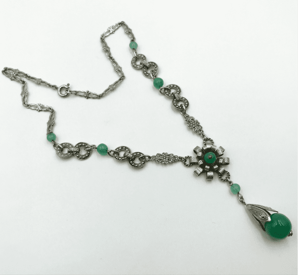 Vintage German Jade Glass Drop Necklace 1930s - Image 2