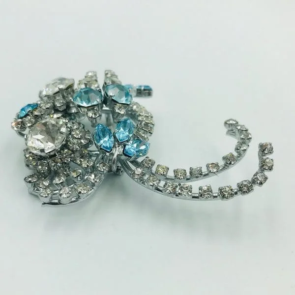 Vintage Aquamarine and Clear Paste Floral Spray Brooch Circa 1950s - Image 5