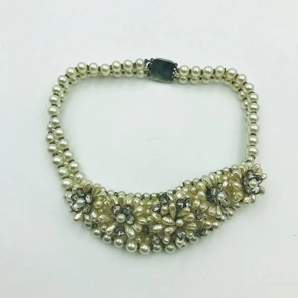 Vintage Louis Rousselet Glass Pearl and Paste Choker Necklace Circa 1940s - Image 3