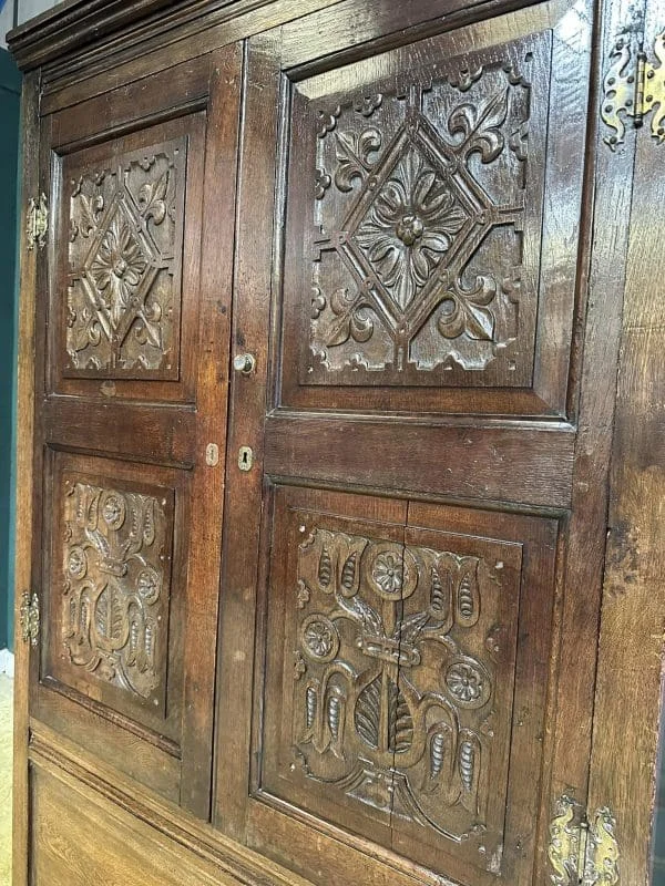 Early 19th Century Carved Oak Tack Cupboard - Image 5