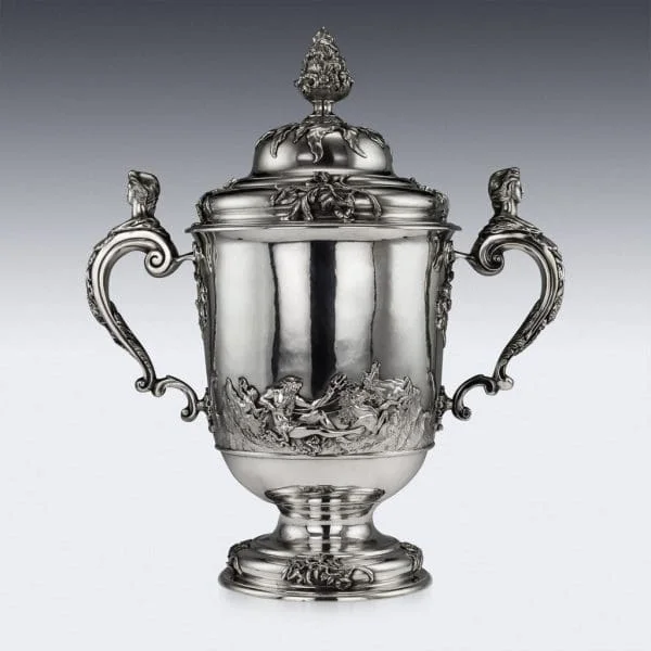 Edwardian Monumental Solid Silver Cup and Cover by Hancock & Co, London 1907 - Image 5