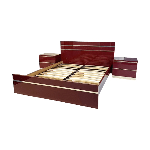 Eric Maville Burgundy Double Bed And Bedside Tables